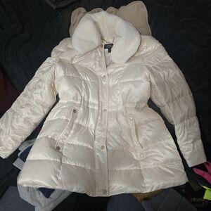 Dennis Basso Cream Puffer Coat